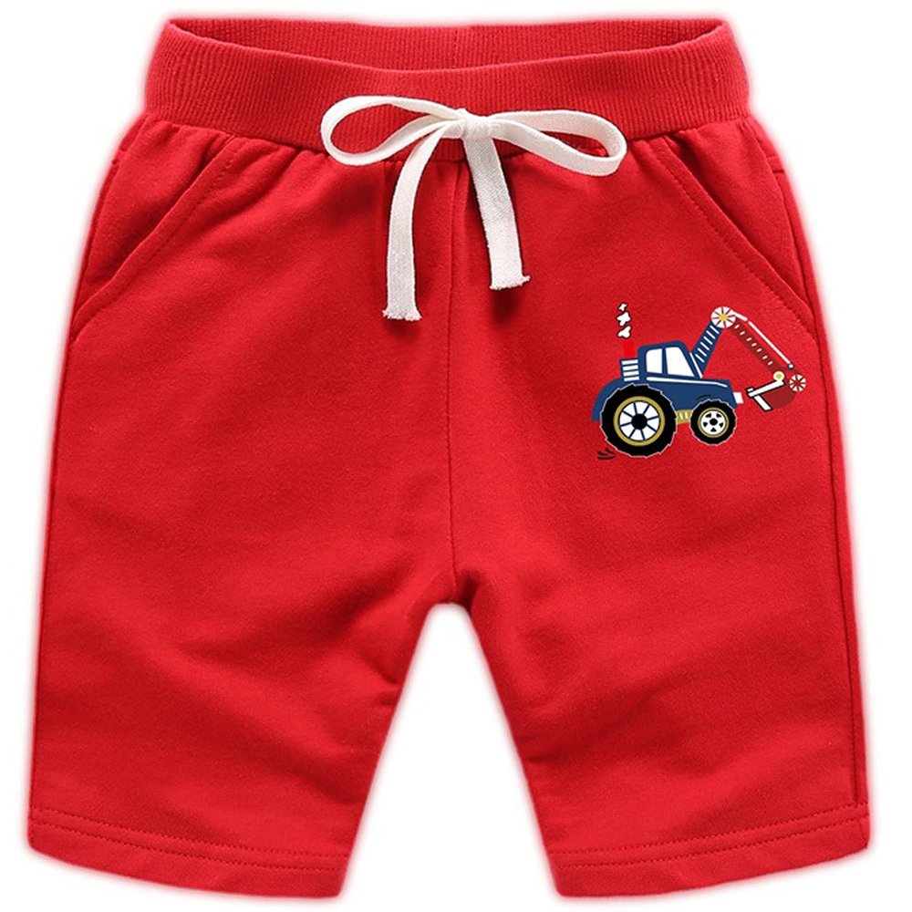 2-Pack Baby Boys Girls Shorts Cartoon Car Funny Print Short Pants Soft Cotton Shorts Clothes with Drawstring Pockets (Red,5-6Y,5 Years,6 Years)