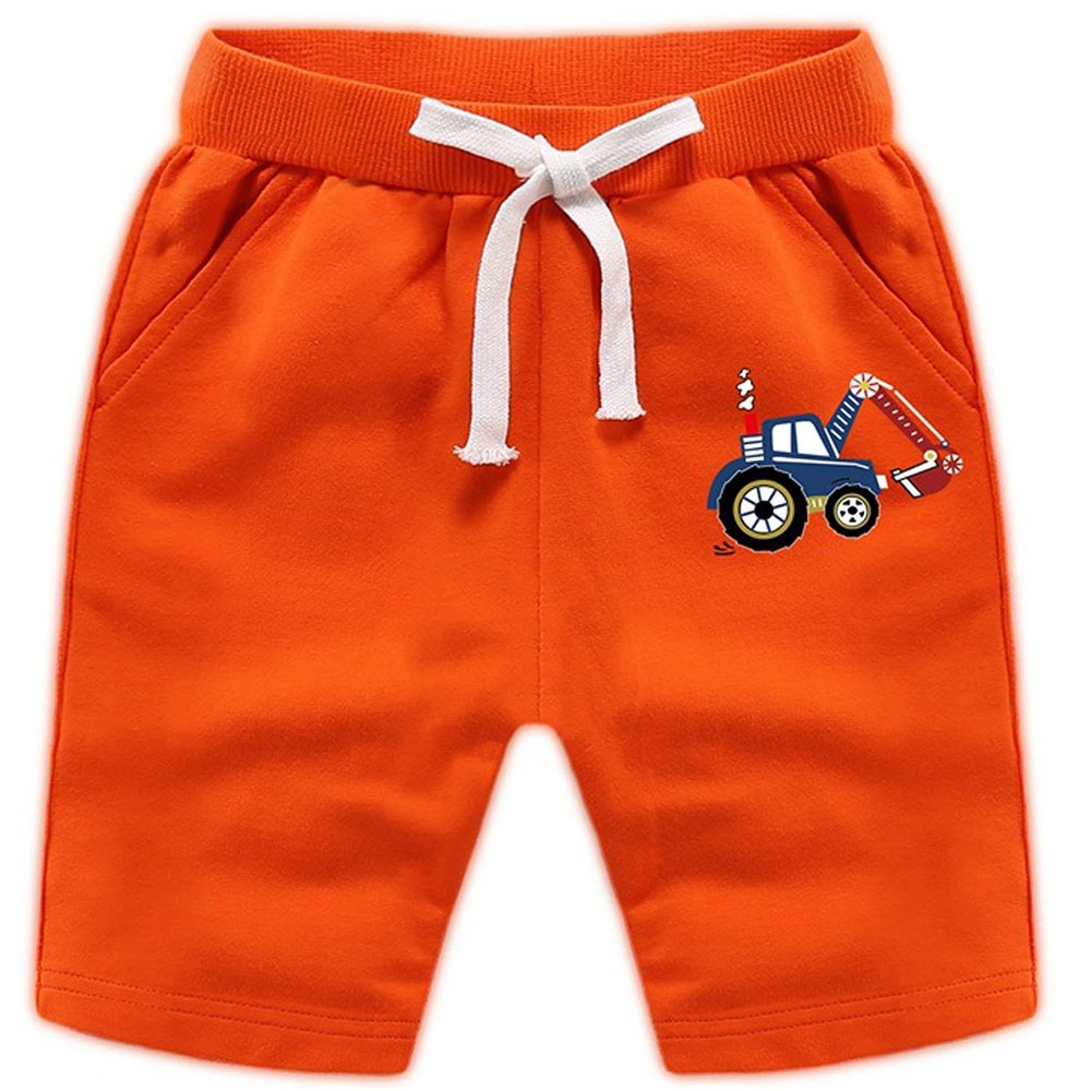 EISHOW 2-Pack Baby Boys Girls Shorts Cartoon Car Funny Print Short Pants Soft Cotton Shorts Clothes with Drawstring Pockets (Orange,18-24 Months,18 Months,24 Months)