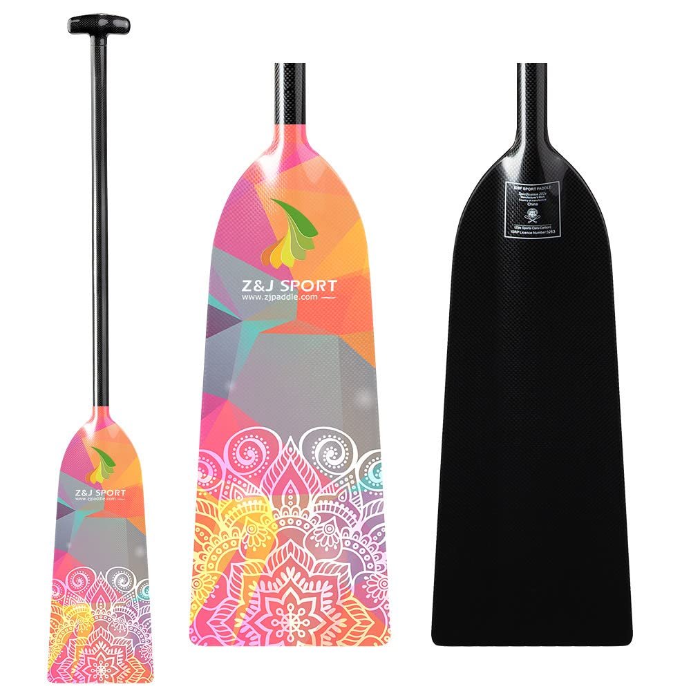 Z&J SPORT Dragon Boat Paddle Full Carbon Fiber with T Handle, IDBF Approved Paddle with Graphics for Dragon Boat(MS01,52")