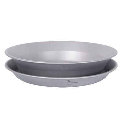 iBasingo Titanium Camping Plates and Bowls Set with Mesh Bag - 174mm Ultralight Backpacking Dinnerware for Hiking, Survival Kit & Outdoor Cooking (61g Plate + 67g Bowl) Ti1113T