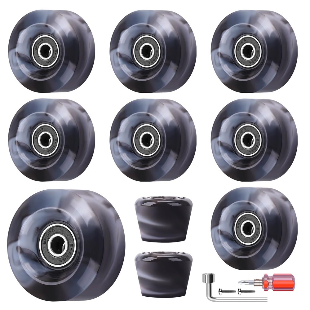 Nezylaf 8 Pack 32 x 58, 82A Quad Roller Skate Wheels with Bearing Installed and 2 Toe Stoppers for Double Row Skating,Replacment Accessories Suitable for Outdoor or Indoor