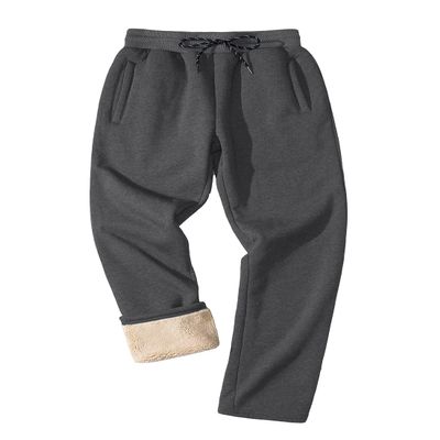 FASKUNOIE Men's Joggers Sherpa Fleece Linedd Pants Casual Slim Fit Trousers with Pockets Gray