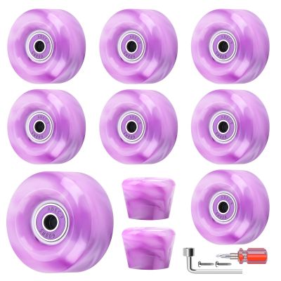 Nezylaf 8 Pack 32 x 58, 82A Quad Roller Skate Wheels with Bearing Installed and 2 Toe Stoppers for Double Row Skating,Replacment Accessories Suitable for Outdoor or Indoor