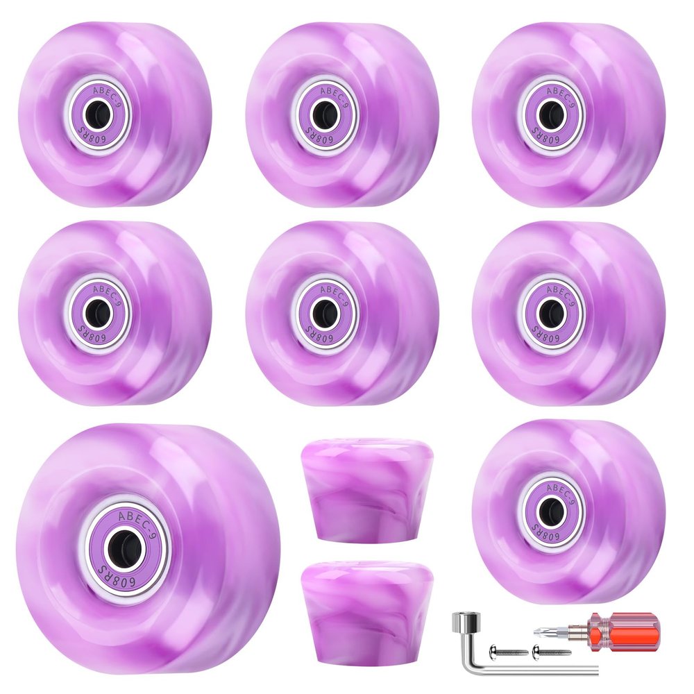 Nezylaf 8 Pack 32 x 58, 82A Quad Roller Skate Wheels with Bearing Installed and 2 Toe Stoppers for Double Row Skating,Replacment Accessories Suitable for Outdoor or Indoor