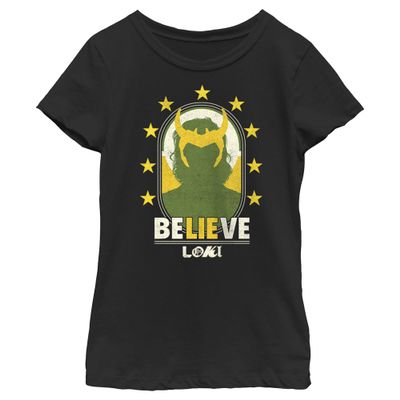 Fifth Sun Loki (TV Show) Green and Gold Girl's Solid Crew Tee, Black, Medium