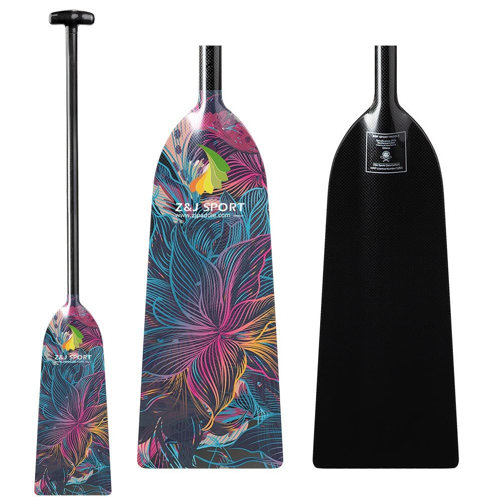 Z&J SPORT Dragon Boat Paddle Full Carbon Fiber with T Handle, IDBF Approved Paddle with Graphics for Dragon Boat(HJ09,52")