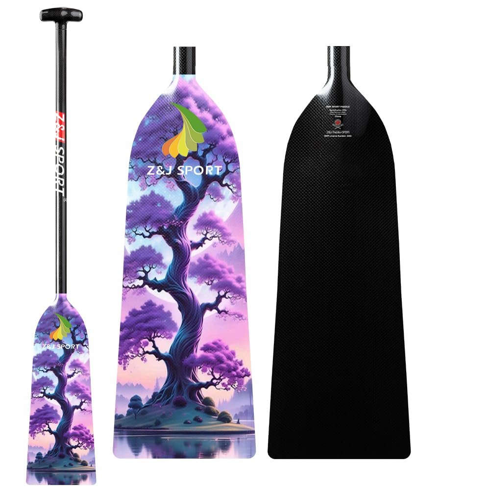 Z&J SPORT Dragon Boat Paddle Full Carbon Fiber with T Handle, IDBF Approved Paddle with Graphics for Dragon Boat(FY06,51")
