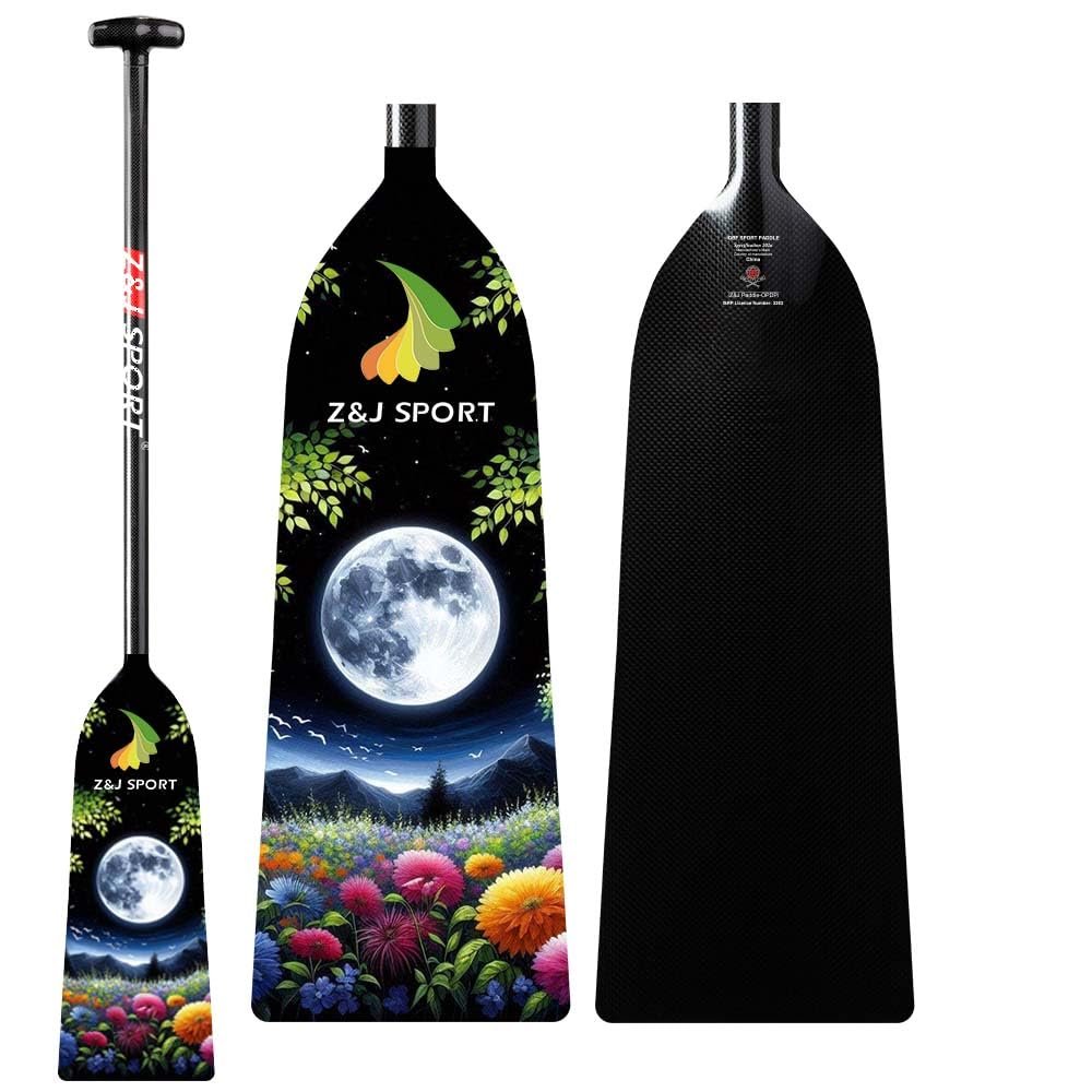 Z&J SPORT Dragon Boat Paddle Full Carbon Fiber with T Handle, IDBF Approved Paddle with Graphics for Dragon Boat (PL03,51")