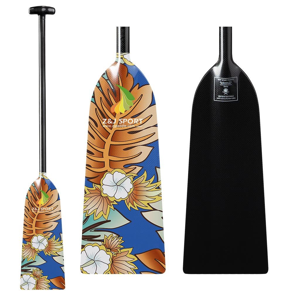 Z&J SPORT Dragon Boat Paddle Full Carbon Fiber with T Handle, IDBF Approved Paddle with Graphics for Dragon Boat(BH369,44")