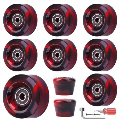 Nezylaf 8 Pack 32 x 58, 82A Quad Roller Skate Wheels with Bearing Installed and 2 Toe Stoppers for Double Row Skating,Replacment Accessories Suitable for Outdoor or Indoor