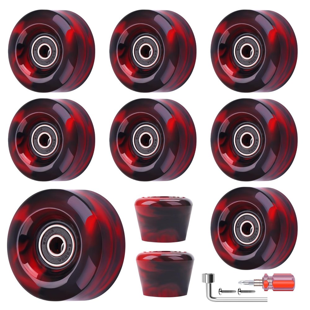 Nezylaf 8 Pack 32 x 58, 82A Quad Roller Skate Wheels with Bearing Installed and 2 Toe Stoppers for Double Row Skating,Replacment Accessories Suitable for Outdoor or Indoor