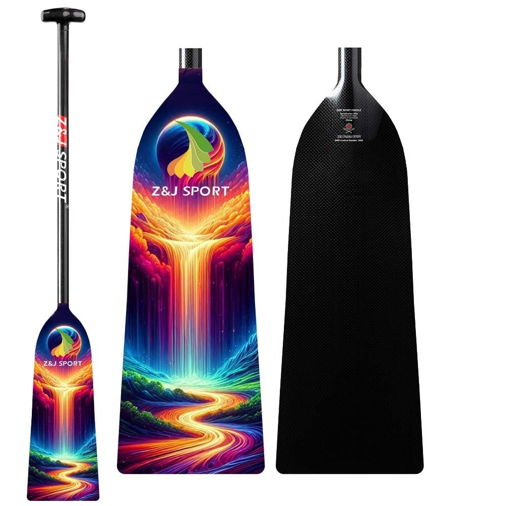 Z&J SPORT Dragon Boat Paddle Full Carbon Fiber with T Handle, IDBF Approved Paddle with Graphics for Dragon Boat (PL14,44")