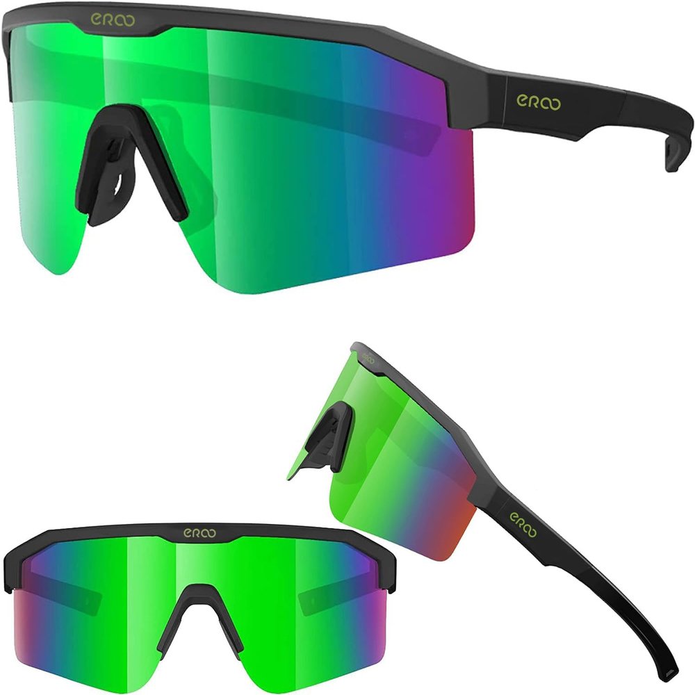 ER00 Green Warp Around Shield Polarized Small Narrow Cycling Sunglasses for Youth Women, Pit viper Baseball Fishing Ski Padel Beach Volleyball Gift F2 Eazyrun Easy Run