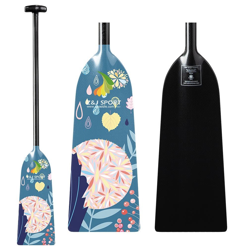 Z&J SPORT Dragon Boat Paddle Full Carbon Fiber with T Handle, IDBF Approved Paddle with Graphics for Dragon Boat(HW375,46")