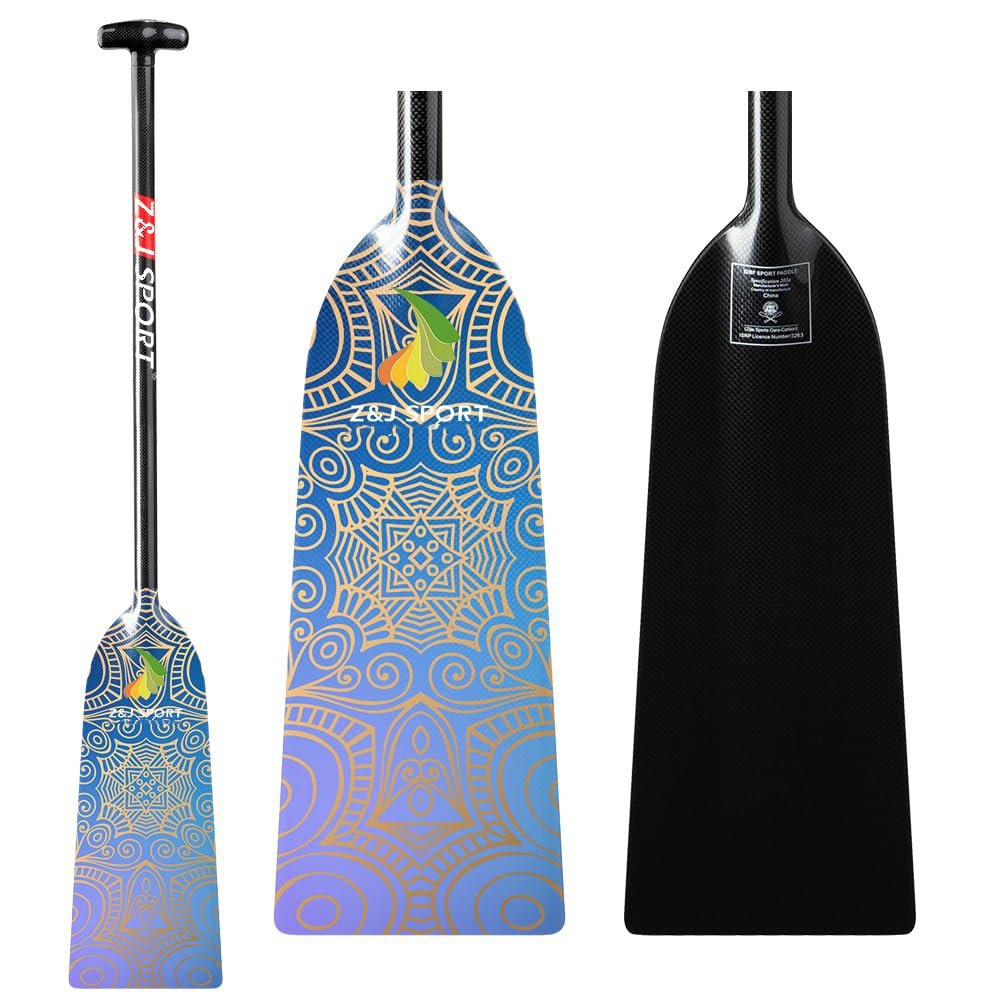 Z&J SPORT Dragon Boat Paddle Full Carbon Fiber with T Handle, IDBF Approved Paddle with Graphics for Dragon Boat(DW04,45")