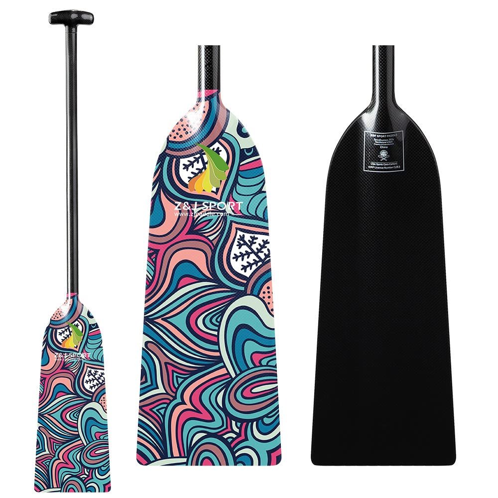 Z&J SPORT Dragon Boat Paddle Full Carbon Fiber with T Handle, IDBF Approved Paddle with Graphics for Dragon Boat(DW05,47")