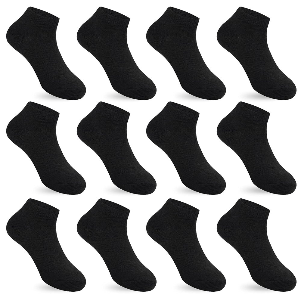 Auranso 12 Pairs Boy Athletic Ankle Socks Girl Low Cut Sock Black 4-6 Years