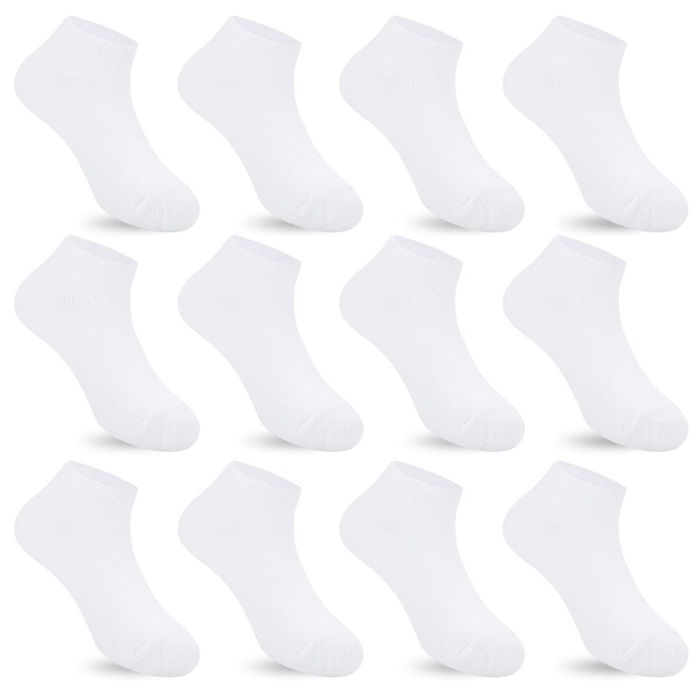 Auranso 12 Pairs Kid Breathable Athletic Ankle Socks Boys Girls Cotton Low Cut Socks White 9-12 Years