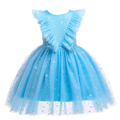 Weileenice Deep Sky Blue Flower Girl Dress Sparkle Tulle Little Girls Wedding Bridesmaid Party Pageant Evening Formal Ball Gown Kids Dance Photo Shoot Elegant Dresses Princess Gown 9-10