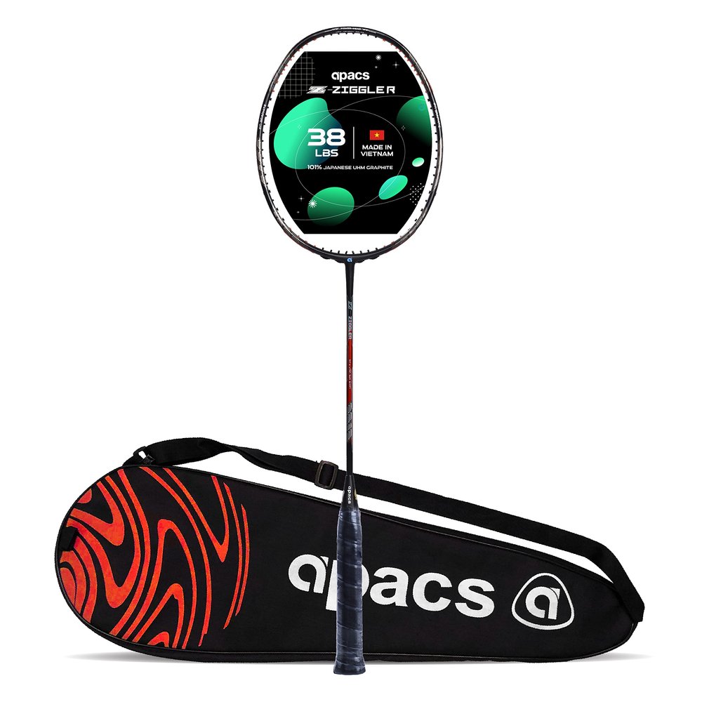Apacs Z-Ziggler (38 LBS, 6.4mm Slim Shaft) Made in Vietnam | 100% Japanese Graphite Badminton Racket with Free Full Cover (Black Red)