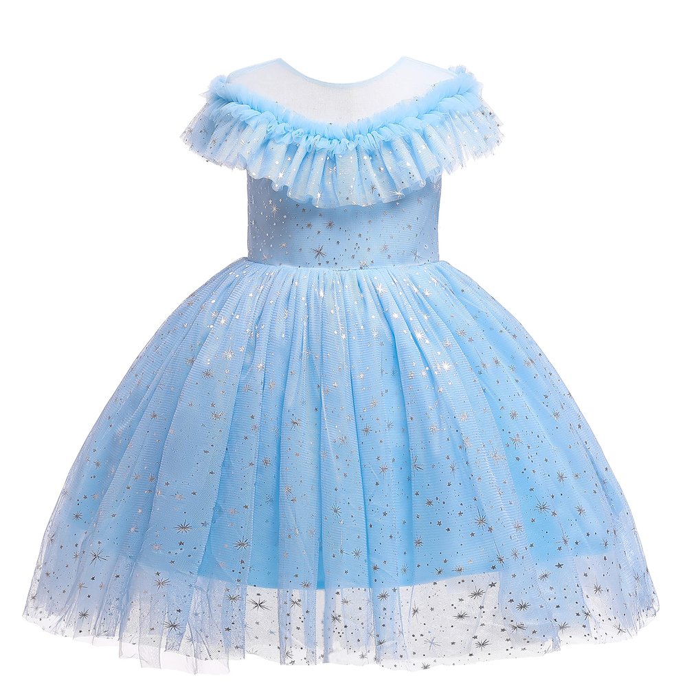 Weileenice Light Blue Flower Girl Dress Sparkle Tulle Girls Bridesmaid Birthday Wedding Party Dresses Ceremony Princess Dance Ball Gown Kids Graduation Pageant Elegant Photo Shoot Gown 13-14