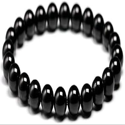 Jet Jet Natural Black Tourmaline 8mm Round Beads Stretch Gemstone Bracelet | Black Natural Stone Crystal Bracelet | Approx. 20g