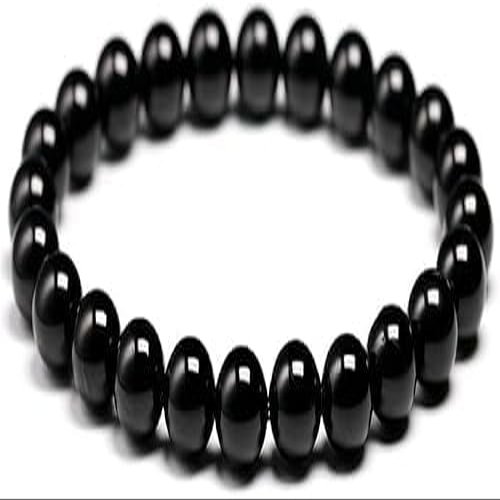 Jet Jet Natural Black Tourmaline 8mm Round Beads Stretch Gemstone Bracelet | Black Natural Stone Crystal Bracelet | Approx. 20g