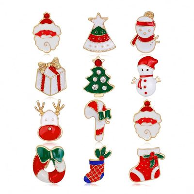 12pcs/set Christmas Brooches Santa Claus Hat gloves Bells Socks Donuts Enamel Collar Pin Badges Brooch Jewelry Gift