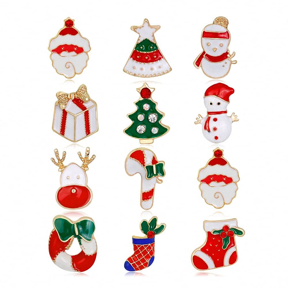 12pcs/set Christmas Brooches Santa Claus Hat gloves Bells Socks Donuts Enamel Collar Pin Badges Brooch Jewelry Gift