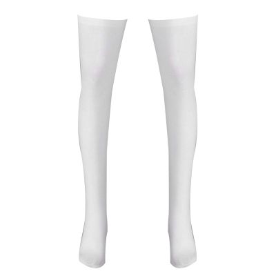 Aislor High Thigh Socks Striped Over Knee Thin Tights Long Stocking Knee High Leg Warmer White Open Toes 1 Pair