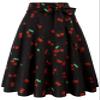 Belle Poque Women Vintage Skirt Cherry Print Swing Skirt with Pocket, Large