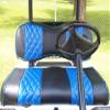 Huskey Golf Cart Front Rear Seat Covers Compatible with Yamaha G29 Drive & Drive 2 2007-Up Models, Custom Fit, Black Blue Diamond Stitching, Marine Grade Vinyl, Staple On view 3