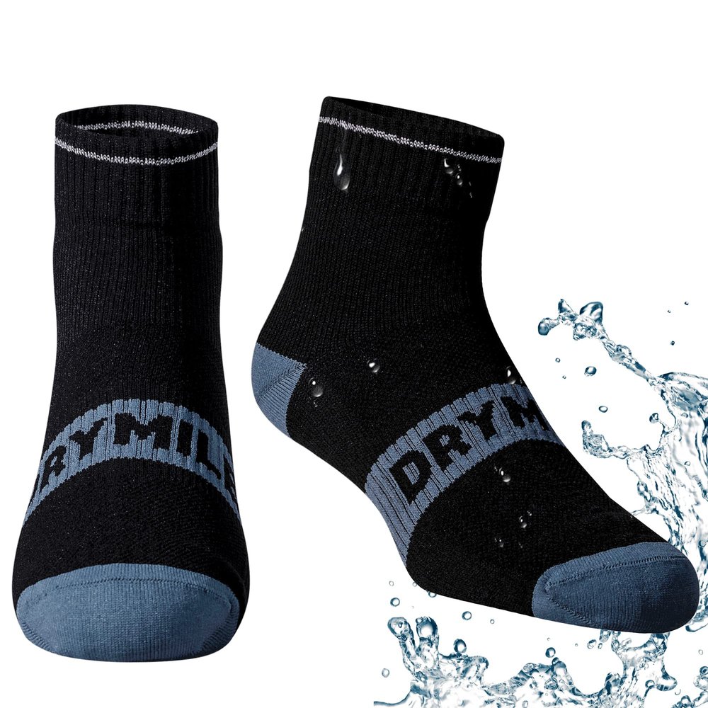 DRYMILE Active Waterproof Socks, Breathable Cushioned Running, Hiking, Winter Waterproof Socks for Men & Women - Ankle (Medium, Black/Blue)