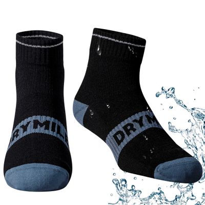 DRYMILE Active Waterproof Socks, Breathable Cushioned Running, Hiking, Winter Waterproof Socks for Men & Women - Ankle (Small, Black/Blue)