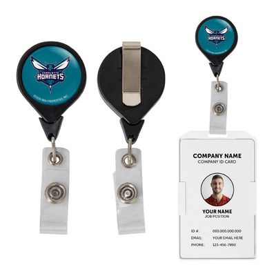 Desert Cactus Charlotte Hornets Retractable Badge Holder NBA ID Reel with Ticket Clip for Lanyard, Work, School & Office Access (Design A)
