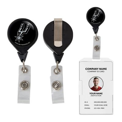 Desert Cactus San Antonio Spurs Retractable Badge Holder NBA ID Reel with Ticket Clip for Lanyard, Work, School & Office Access (Design A)
