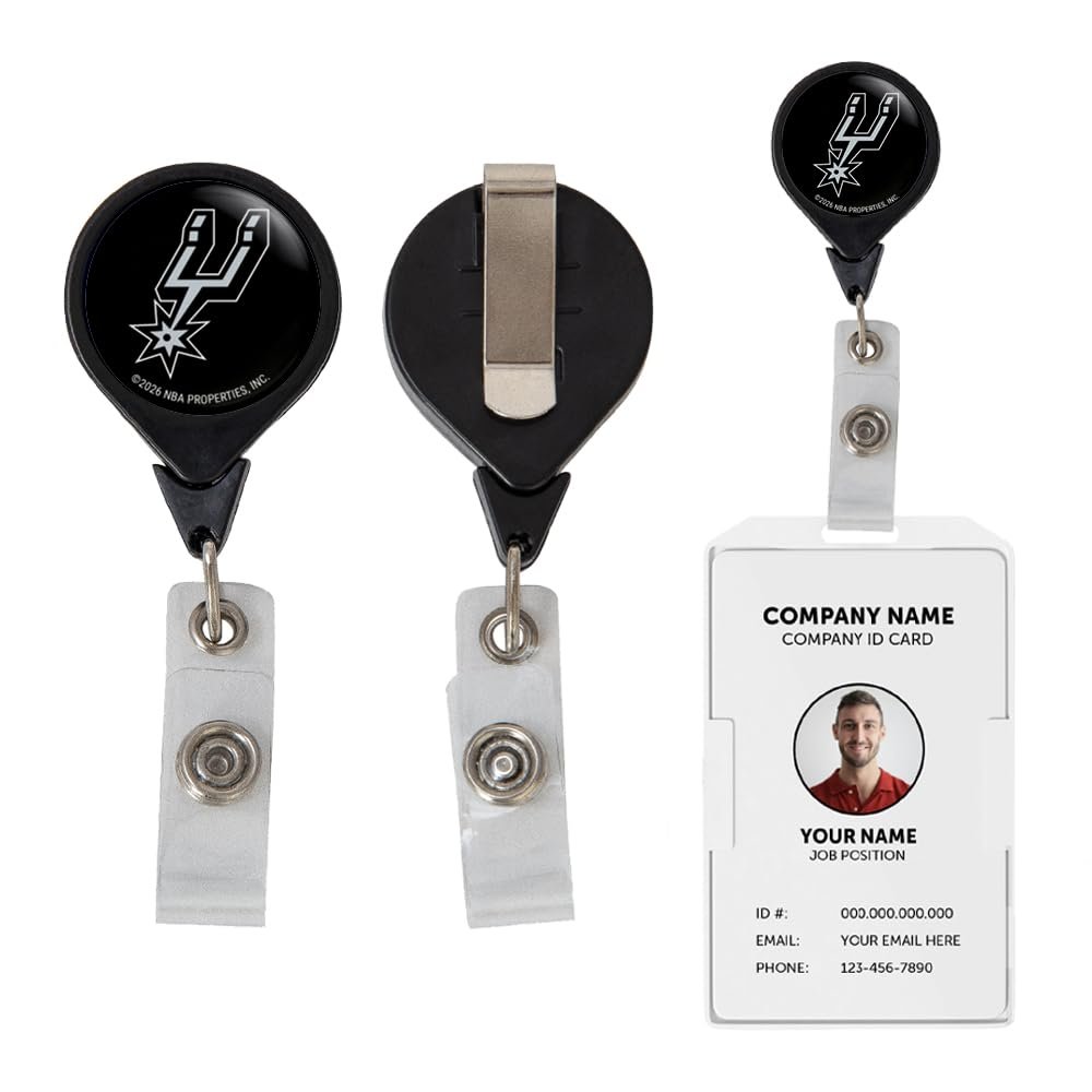 Desert Cactus San Antonio Spurs Retractable Badge Holder NBA ID Reel with Ticket Clip for Lanyard, Work, School & Office Access (Design A)
