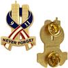 9-11 Pin Never Forget Commemorative Lapel Pin - September 11th Twin Towers Patriotic Ribbon Insignia (Gold)