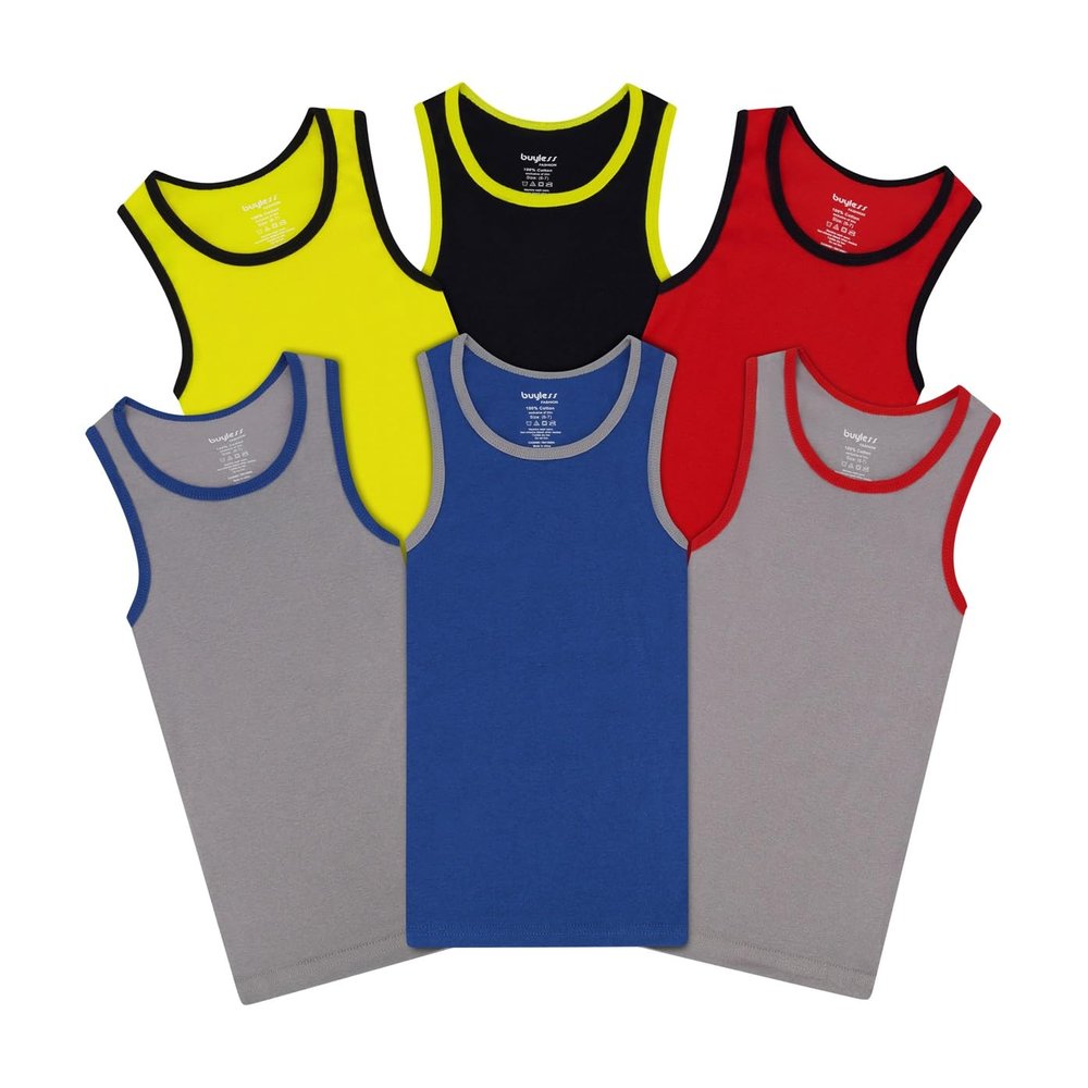 Buyless Fashion Boys Scoop Neck Tagless Undershirts Soft Cotton Tank Top (6 Pack) 5-6