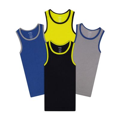 Buyless Fashion Boys Scoop Neck Tagless Undershirts Soft Cotton Tank Top (4 Pack) 2-3