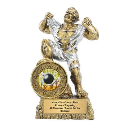 Decade Awards Personalized Large Monster Bowling Trophy - Engraved Bowling Award - Top 3 Beast Mode Bowling Tournament Prize - Customize Now (BWLG-9.5 Inch)