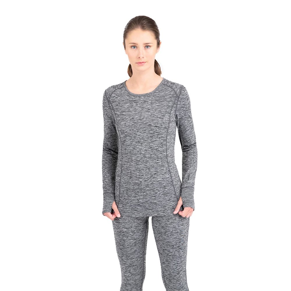 Terramar Women's 2.0 Cloud Nine Midweight Performance Baselayer Scoop Shirt, Dark Grey Melange, Large