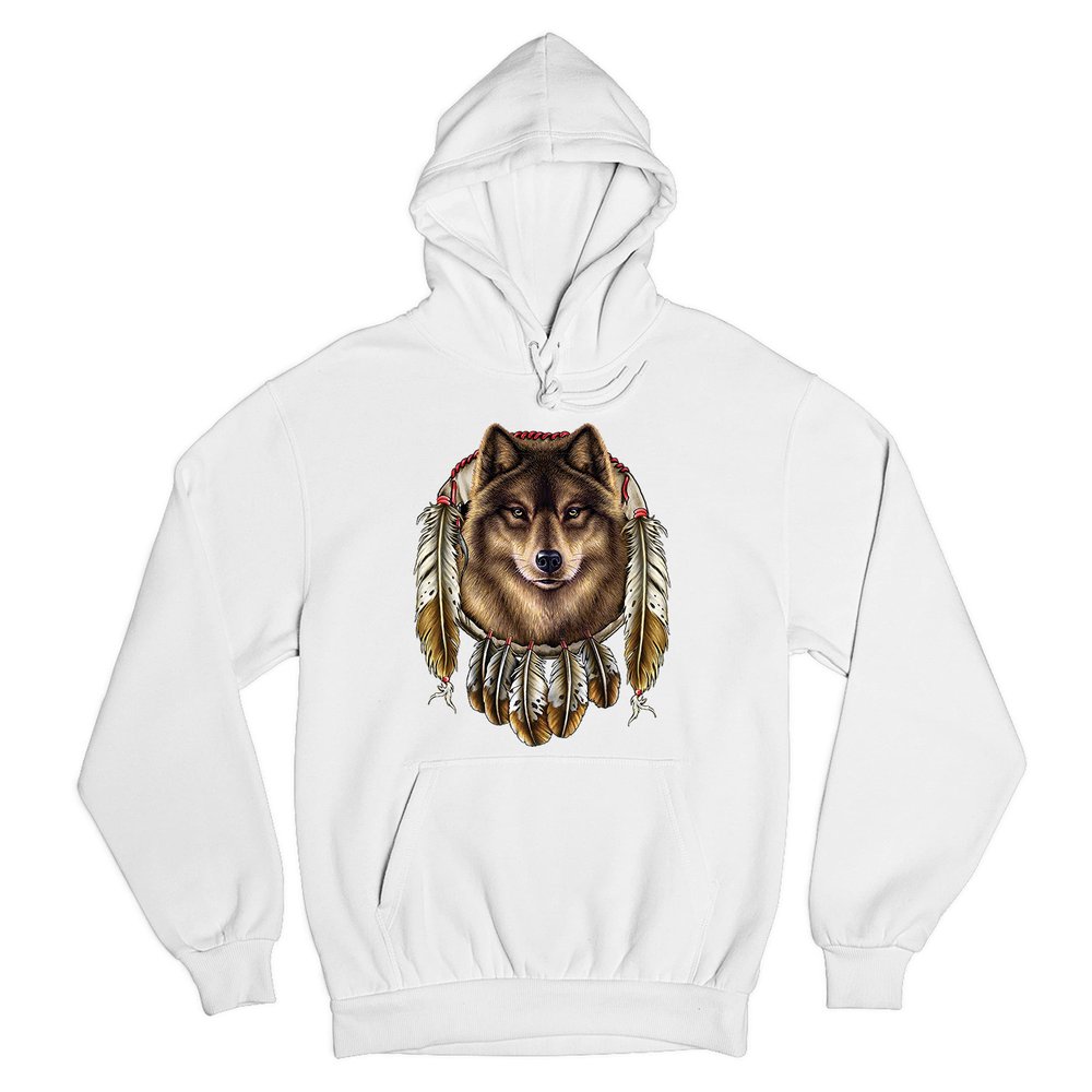 Tee Hunt Wolf Spirit Sweatshirt Native American Dreamcatcher Indigenous Hoodie White Small