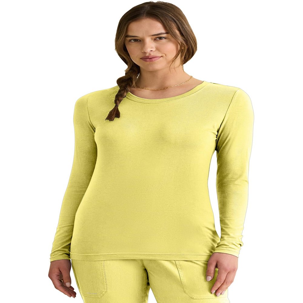 Healing Hands Women's Underscrub Soft Knit Melissa Longsleeve Scrub Tee with Breathable & Easy Care Fabric 5047, S, Canary