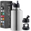 FineDine Water Bottle - Stainless Steel Insulated Water Bottle with Straw Lid, Flip Lid & Wide-Mouth Cap - Keeps Hot and Cold - 64 Oz / 1.89L - Brushed Stainless Steel view 1