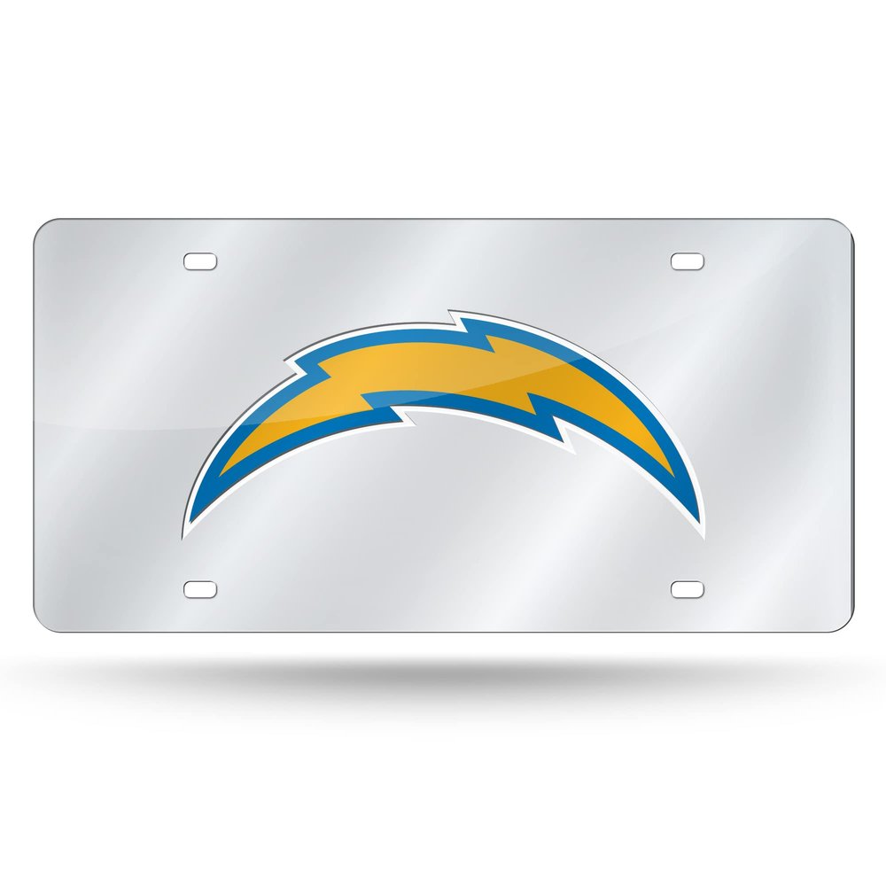 Rico Industries NFL Los Angeles Chargers Laser Inlaid Metal License Plate Tag, Silver