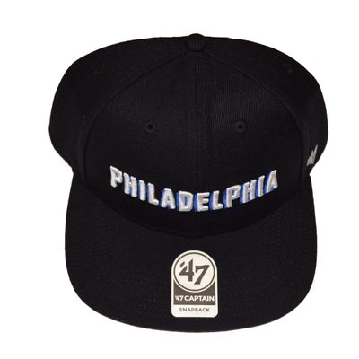 47 Philadelphia 76ers Black Jersey Sure Shot Captain Adjustable Snapback Cap - NBA, Flat Bill Baseball Hat