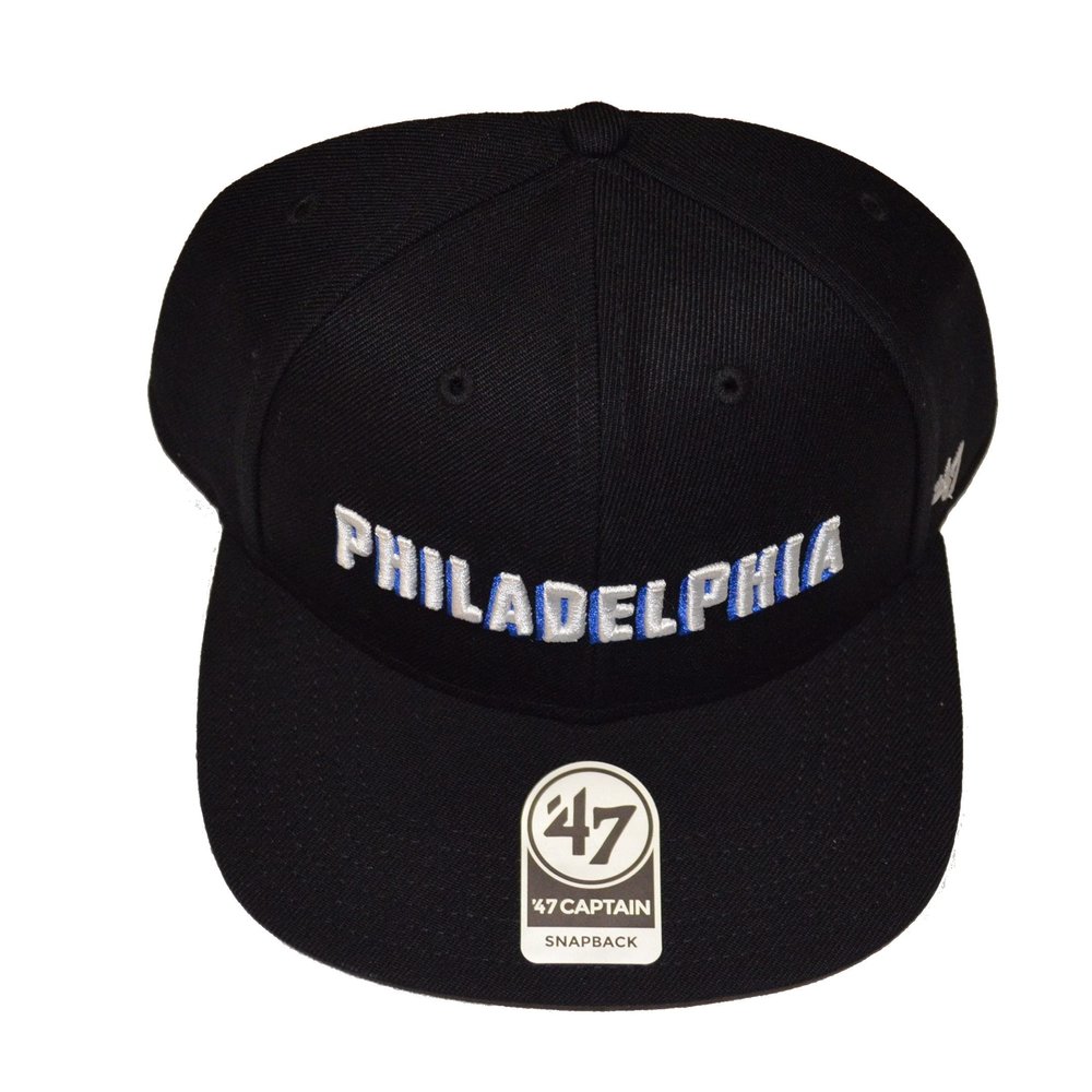 47 Philadelphia 76ers Black Jersey Sure Shot Captain Adjustable Snapback Cap - NBA, Flat Bill Baseball Hat