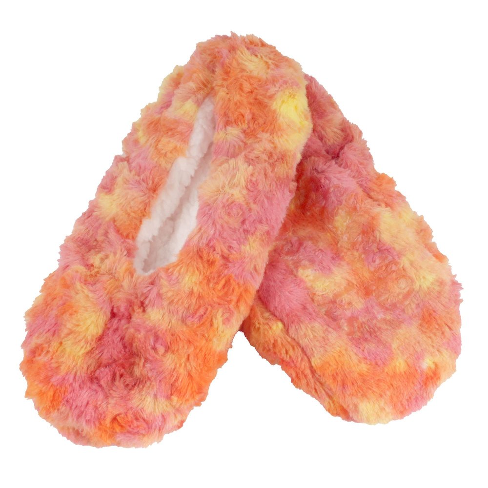 BambooMN Adult Women's Soft Warm Cozy Fuzzy Tie Dye Multicolor Slippers Non-Slip Socks, Sunset Swirl, Small 1 Pair