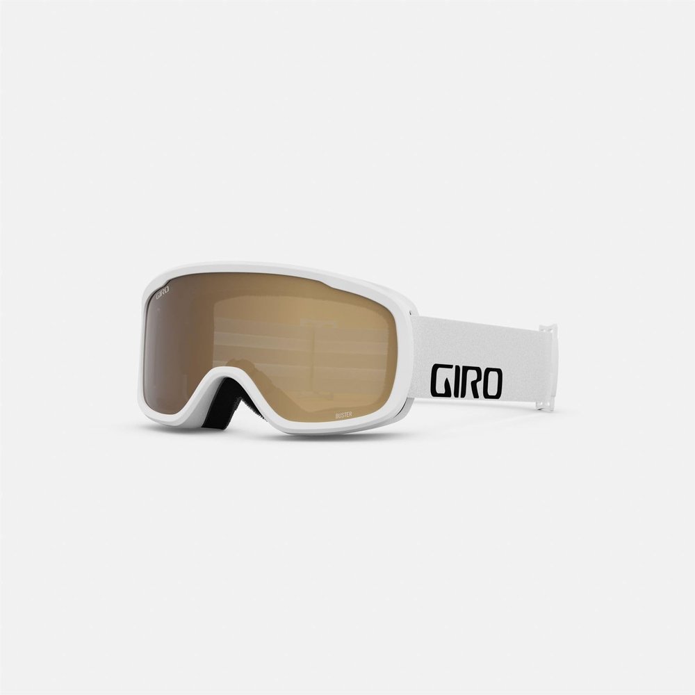 Giro Youth Buster Ski and Snowboard Goggles - White Wordmark Strap with Amber Rose Lens